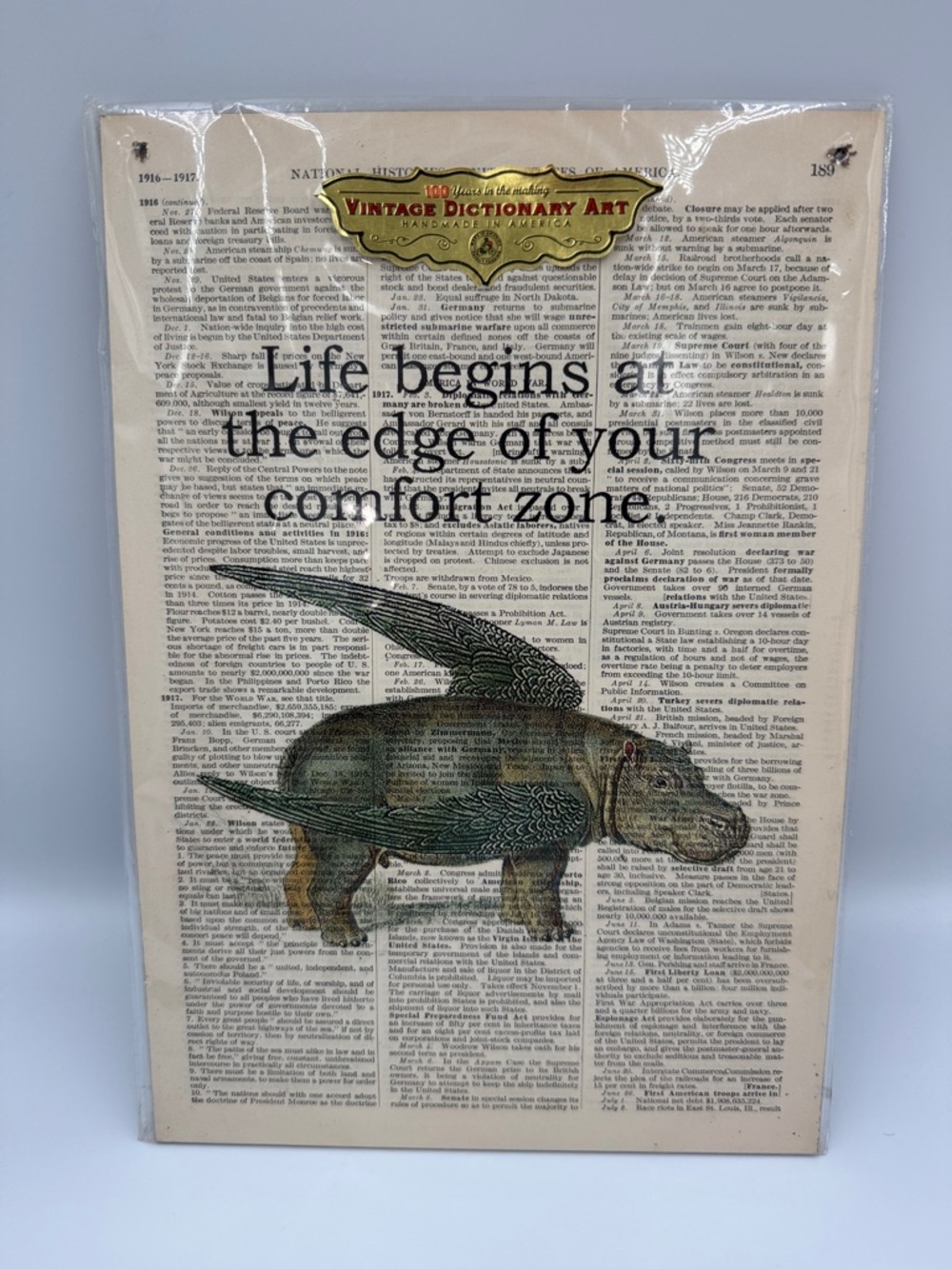 Vintage Dictionary Art Print - Green Hippopotamus with Wings